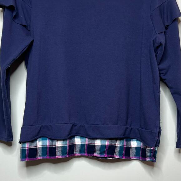 Lane Bryant  Navy Blue and Plaid Layer Shirt Size 14/16 Ruffle Sleeve - Picture 3 of 8